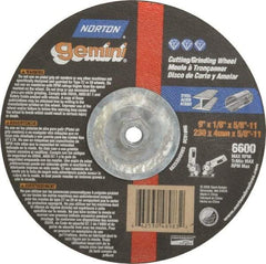 Norton - 24 Grit, 9" Wheel Diam, 1/8" Wheel Thickness, Type 27 Depressed Center Wheel - Aluminum Oxide, 6,600 Max RPM, Compatible with Angle Grinder - Industrial Tool & Supply