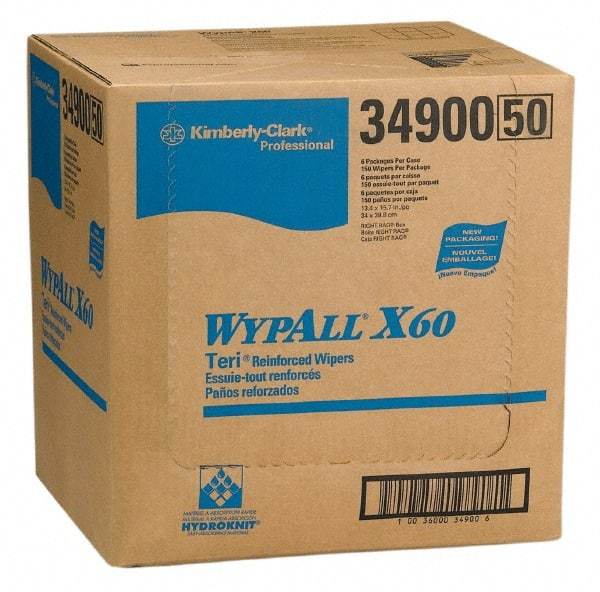 WypAll - X60 Dry Shop Towel/Industrial Wipes - 16-3/4" x 12-1/2" Sheet Size, White - Industrial Tool & Supply