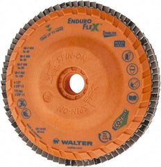 WALTER Surface Technologies - 40 Grit, 4-1/2" Disc Diam, 5/8-11 Center Hole, Zirconia Alumina Flap Disc - 13,300 Max RPM, Plastic Backing, Arbor Attaching System, Coated - Industrial Tool & Supply