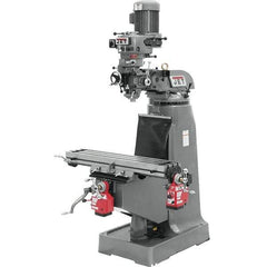 Jet - 9" Table Width x 42" Table Length, Step Pulley Control, 3 Phase Knee Milling Machine - R8 Spindle Taper, 2 hp - Industrial Tool & Supply