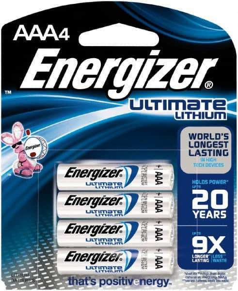 Energizer - Size AAA, Lithium, Photo Battery - 1.5 Volts, Button Tab Terminal, FR03 - Industrial Tool & Supply