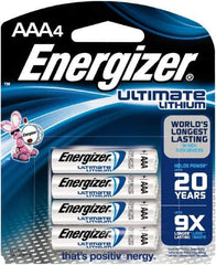 Energizer - Size AAA, Lithium, Photo Battery - 1.5 Volts, Button Tab Terminal, FR03 - Industrial Tool & Supply