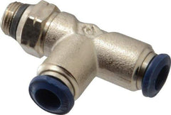 Alpha Technologies - 1/4" Outside Diam, 1/8 Universal Thread, Nickel Plated Brass Push-to-Connect Male Swivel Run Tee - 250 Max psi, Tube to Universal Thread Connection, Buna O-Ring - Industrial Tool & Supply