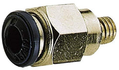 Alpha Technologies - 1/4" Outside Diam, 10-32 UNF, Nickel Plated Brass Push-to-Connect Male Connector - 250 Max psi, Tube to Male UNF Connection, Buna O-Ring - Industrial Tool & Supply