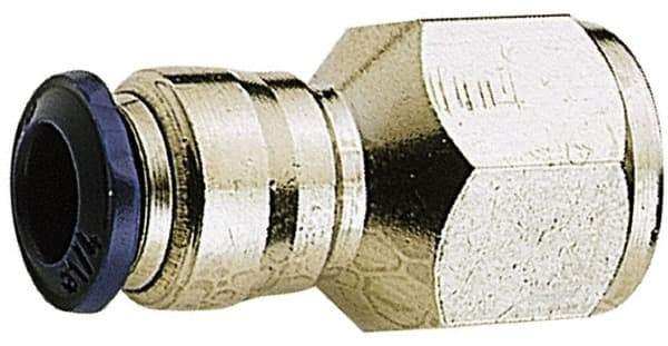 Alpha Technologies - 1/8" Outside Diam, 1/4 NPTF, Nickel Plated Brass Push-to-Connect Female Connector - 250 Max psi, Tube to Female NPT Connection, Buna O-Ring - Industrial Tool & Supply
