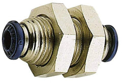 Alpha Technologies - 1/2" Outside Diam, Nickel Plated Brass Push-to-Connect Tube Bulkhead Union - 250 Max psi, Tube to Tube Connection, Buna O-Ring - Industrial Tool & Supply