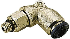 Alpha Technologies - 1/4" Outside Diam, 10-32 UNF, Nickel Plated Brass Push-to-Connect Male Elbow - 250 Max psi, Tube to Male UNF Connection, Buna O-Ring - Industrial Tool & Supply