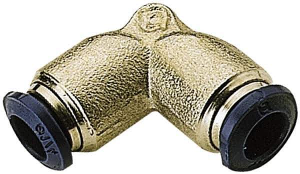 Alpha Technologies - 3/8" Outside Diam, 3/8 Nickel Plated Brass Push-to-Connect Union Elbow - 250 Max psi, Tube to Tube Connection, Buna O-Ring - Industrial Tool & Supply