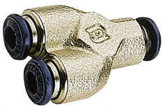 Alpha Technologies - 5/16" Tube OD, Nickel Plated Brass Push-to-Connect Tube Union Y - Tube to Tube Connection, 250 Max psi, Buna O-Ring, 160°F Max Working Temp - Industrial Tool & Supply