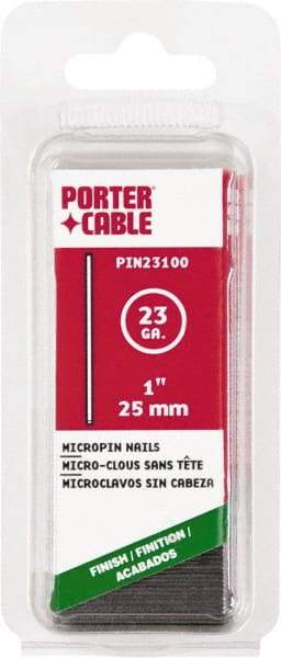 Porter-Cable - 23 Gauge 1" Long Pin Nails for Power Nailers - Steel, Galvanized Finish, Straight Stick Collation, Chisel Point - Industrial Tool & Supply