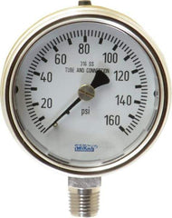 Wika - 2-1/2" Dial, 1/4 Thread, 0-160 Scale Range, Pressure Gauge - Lower Connection Mount, Accurate to 2-1-2% of Scale - Industrial Tool & Supply