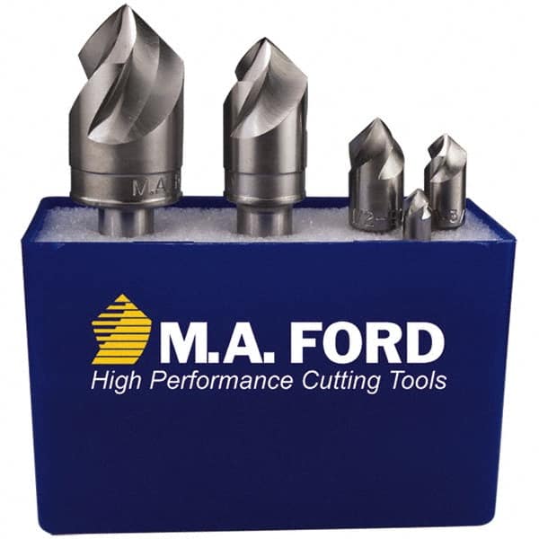 M.A. Ford - 5 Piece, 1/4 to 3/4" Head Diam, 60° Included Angle, Single End Countersink Set - Industrial Tool & Supply