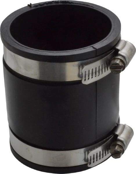 Made in USA - 2" PVC Flexible Pipe Coupling with Clamp - 3-1/2" Long, Pipe x Pipe, Stainless Steel Clamp - Industrial Tool & Supply