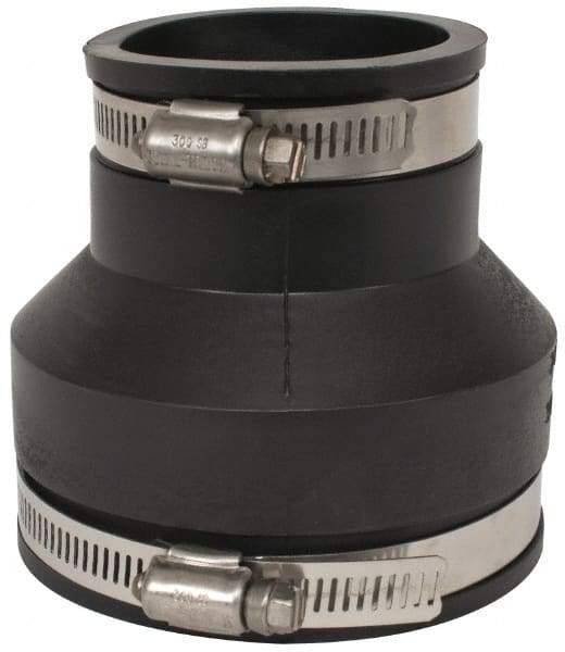 Made in USA - 3 x 2" PVC Flexible Pipe Coupling with Clamp - 4" Long, Pipe x Pipe, Stainless Steel Clamp - Industrial Tool & Supply