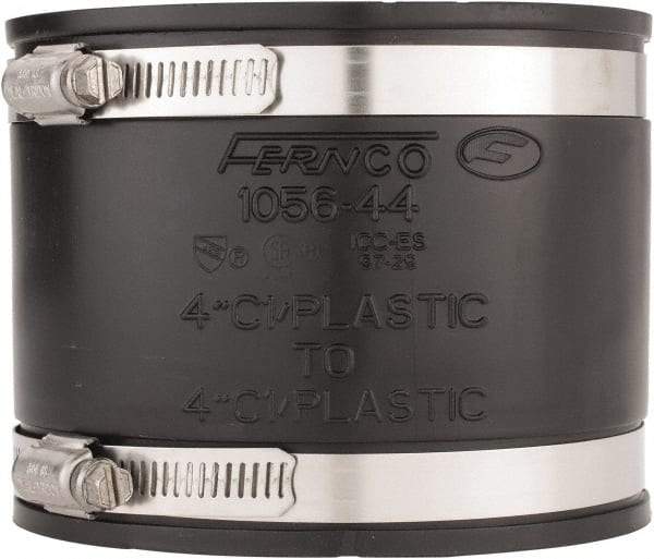 Made in USA - 4" PVC Flexible Pipe Coupling with Clamp - 4" Long, Pipe x Pipe, Stainless Steel Clamp - Industrial Tool & Supply