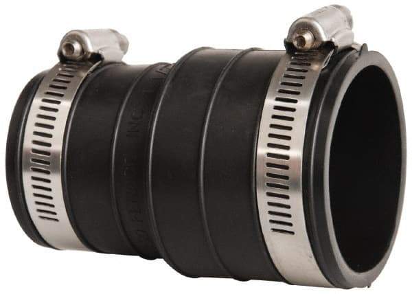 Made in USA - 1-1/2" PVC Flexible Pipe Coupling with Clamp - 4" Long, Socket x Pipe, Stainless Steel Clamp - Industrial Tool & Supply