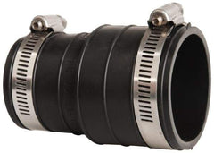 Made in USA - 1-1/2" PVC Flexible Pipe Coupling with Clamp - 4" Long, Socket x Pipe, Stainless Steel Clamp - Industrial Tool & Supply