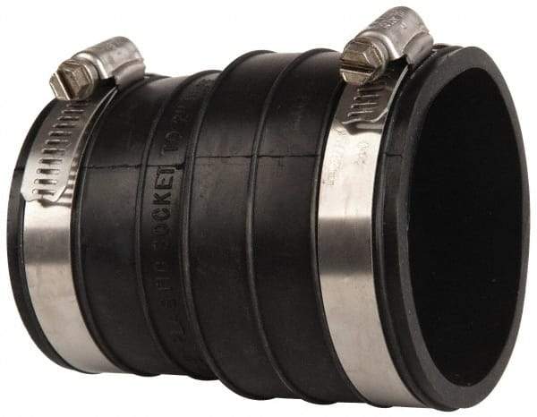 Made in USA - 2" PVC Flexible Pipe Coupling with Clamp - 4" Long, Socket x Pipe, Stainless Steel Clamp - Industrial Tool & Supply