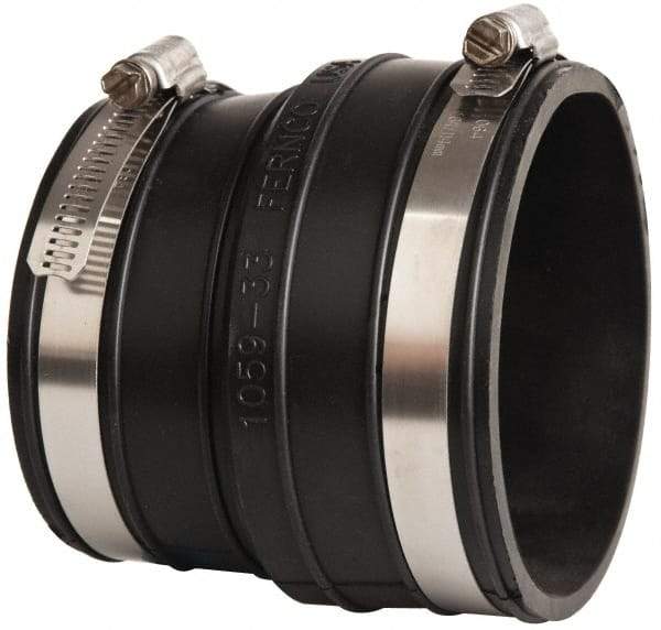 Made in USA - 3" PVC Flexible Pipe Coupling with Clamp - 4" Long, Socket x Pipe, Stainless Steel Clamp - Industrial Tool & Supply