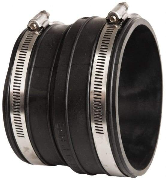 Made in USA - 4" PVC Flexible Pipe Coupling with Clamp - 4" Long, Socket x Pipe, Stainless Steel Clamp - Industrial Tool & Supply