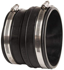 Made in USA - 4" PVC Flexible Pipe Coupling with Clamp - 4" Long, Socket x Pipe, Stainless Steel Clamp - Industrial Tool & Supply