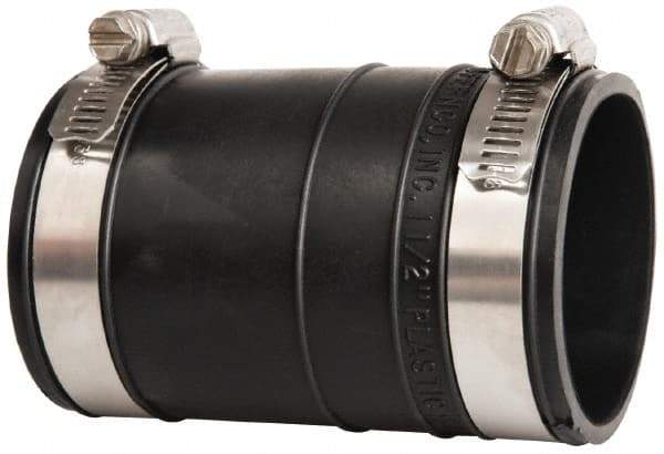 Made in USA - 1-1/2" PVC Flexible Pipe Coupling with Clamp - 4" Long, Socket x Socket, Stainless Steel Clamp - Industrial Tool & Supply