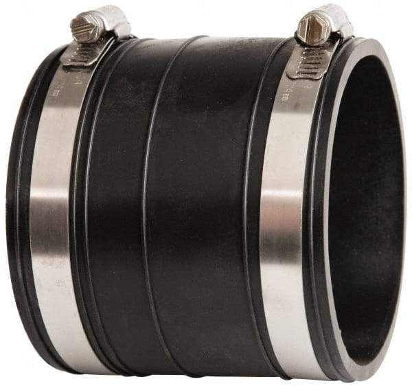 Made in USA - 3" PVC Flexible Pipe Coupling with Clamp - 4" Long, Socket x Socket, Stainless Steel Clamp - Industrial Tool & Supply
