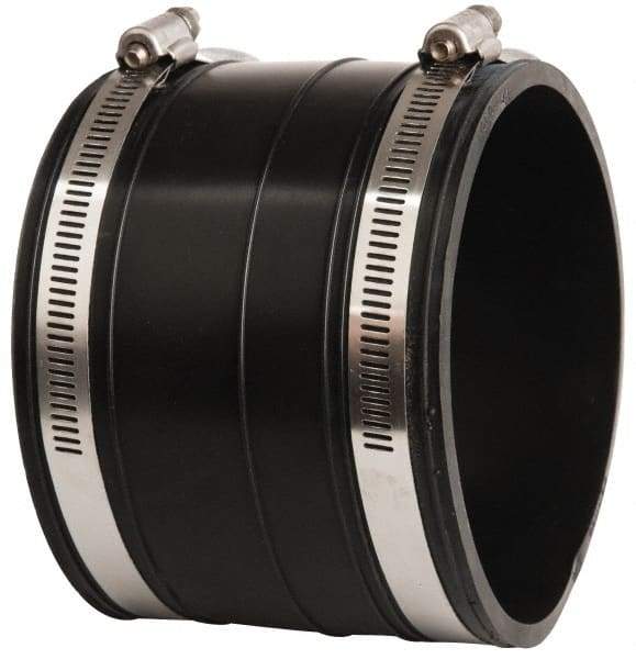 Made in USA - 4" PVC Flexible Pipe Coupling with Clamp - 4" Long, Socket x Socket, Stainless Steel Clamp - Industrial Tool & Supply