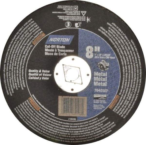 Norton - 8" 24 Grit Aluminum Oxide Cutoff Wheel - 1/8" Thick, 5/8" Arbor, 7,640 Max RPM, Use with Circular Saws - Industrial Tool & Supply