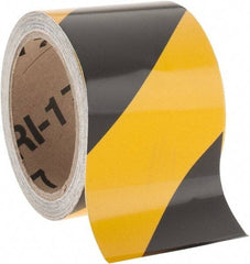 NMC - Black & Yellow Striped Vinyl Tape - 3" Wide x 30' Long x 0.002" Thick, General Traffic - Industrial Tool & Supply