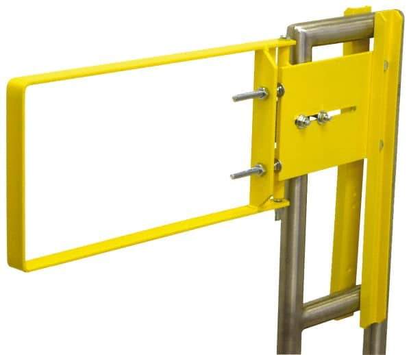 FabEnCo - Powder Coated Carbon Steel Self Closing Rail Safety Gate - Fits 34 to 36-1/2" Clear Opening, 36-1/2" Wide x 12" Door Height, 37 Lb, Yellow - Industrial Tool & Supply