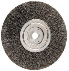 Weiler - 8" OD, 3/4" Arbor Hole, Crimped Steel Wheel Brush - 1/2" Face Width, 2-1/16" Trim Length, 0.014" Filament Diam, 6,000 RPM - Industrial Tool & Supply