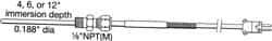 Thermo Electric - 0 to 750°F, T Pipe Fitting, Thermocouple Probe - 6 Ft. Cable Length, Stripped Ends, 9 Sec Response Time - Industrial Tool & Supply