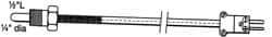 Thermo Electric - 0 to 221°F, T Pipe Plug, Thermocouple Probe - 5 Ft. Cable Length, Mini Connector, 10 Sec Response Time - Industrial Tool & Supply