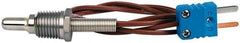 Thermo Electric - 0 to 700°F, T Pipe Plug, Thermocouple Probe - 5 Ft. Cable Length, Mini Connector, 1/2 Inch Probe Sheath Length, 6 Sec Response Time - Industrial Tool & Supply