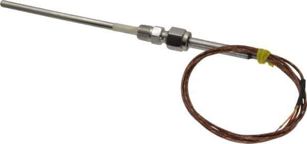 Thermo Electric - 0 to 2012°F, K Pipe Fitting, Thermocouple Probe - 6 Ft. Cable Length, Stripped Ends, 9 Sec Response Time - Industrial Tool & Supply