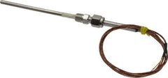 Thermo Electric - 0 to 2012°F, K Pipe Fitting, Thermocouple Probe - 6 Ft. Cable Length, Stripped Ends, 9 Sec Response Time - Industrial Tool & Supply