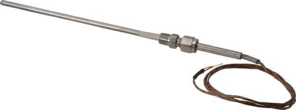 Thermo Electric - 0 to 2012°F, K Pipe Fitting, Thermocouple Probe - 6 Ft. Cable Length, Stripped Ends, 9 Sec Response Time - Industrial Tool & Supply