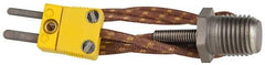 Thermo Electric - 0 to 221°F, K Pipe Plug, Thermocouple Probe - 5 Ft. Cable Length, Mini Connector, 10 Sec Response Time - Industrial Tool & Supply