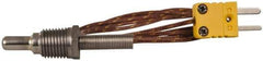 Thermo Electric - 0 to 900°F, K Pipe Plug, Thermocouple Probe - 5 Ft. Cable Length, Mini Connector, 1/2 Inch Probe Sheath Length, 6 Sec Response Time - Industrial Tool & Supply