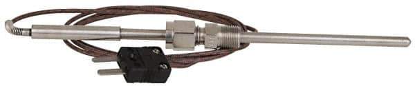 Thermo Electric - 0 to 1600°F, J Pipe Fitting, Thermocouple Probe - 6 Ft. Cable Length, Mini Connector, 9 Sec Response Time - Industrial Tool & Supply