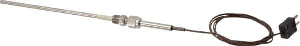 Thermo Electric - 0 to 1600°F, J Pipe Fitting, Thermocouple Probe - 6 Ft. Cable Length, Mini Connector, 9 Sec Response Time - Industrial Tool & Supply