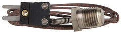 Thermo Electric - 0 to 221°F, J Pipe Plug, Thermocouple Probe - 5 Ft. Cable Length, Mini Connector, 10 Sec Response Time - Industrial Tool & Supply