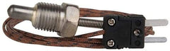 Thermo Electric - 0 to 900°F, J Pipe Plug, Thermocouple Probe - 5 Ft. Cable Length, Mini Connector, 1/2 Inch Probe Sheath Length, 6 Sec Response Time - Industrial Tool & Supply