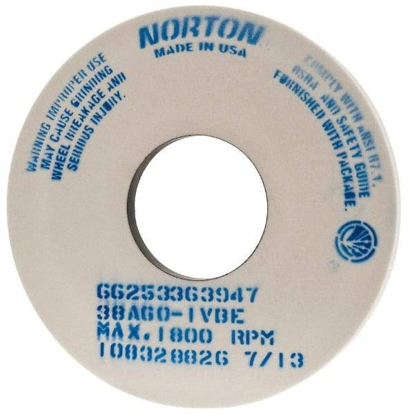 Norton - 14" Diam x 5" Hole x 1" Thick, I Hardness, 60 Grit Surface Grinding Wheel - Aluminum Oxide, Type 1, Medium Grade, 1,800 Max RPM, Vitrified Bond, No Recess - Industrial Tool & Supply