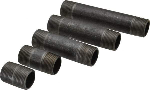 Made in USA - 66 Piece, 3/4" Pipe, Black Finished Steel Pipe Nipple Set - Schedule 40, (6) Close, (6) 1-1/2, (6) 2, (6) 2-1/2, (6) 3, (6) 3-1/2, (6) 4, (6) 4-1/2, (6) 5, (6) 5-1/2, (6) 6 - Industrial Tool & Supply