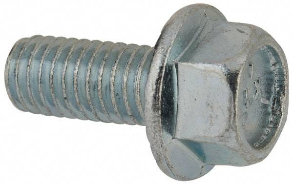 Value Collection - 3/8-16 UNC, 7/8" Length Under Head, Hex Drive Flange Bolt - 7/8" Thread Length, Grade 5 Steel, Serrated Flange, Zinc-Plated Finish - Industrial Tool & Supply