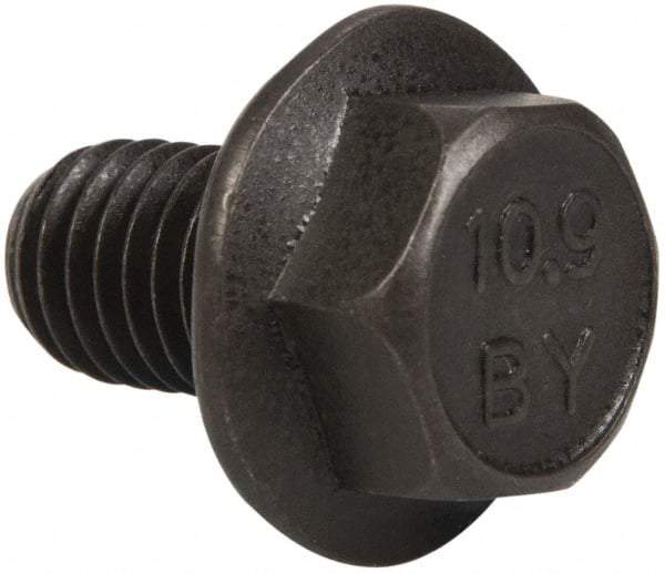 Value Collection - M10x1.50 Metric Coarse, 16mm Length Under Head, Hex Drive Flange Bolt - 16mm Thread Length, Grade 10.9 Alloy Steel, Smooth Flange, Phosphate & Oil Finish - Industrial Tool & Supply