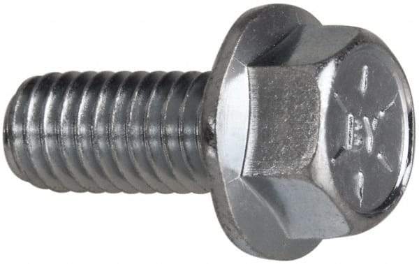 Value Collection - 3/8-16 UNC, 7/8" Length Under Head, Hex Drive Flange Bolt - 7/8" Thread Length, Grade 8 Steel, Serrated Flange, Zinc-Plated Finish - Industrial Tool & Supply