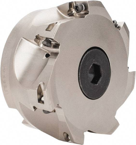 Seco - 7 Inserts, 4" Cut Diam, 1" Arbor Diam, 0.669" Max Depth of Cut, Indexable Square-Shoulder Face Mill - 0/90° Lead Angle, 1.969" High, XO.X 1806.. Insert Compatibility, Through Coolant, Series Power Turbo - Industrial Tool & Supply